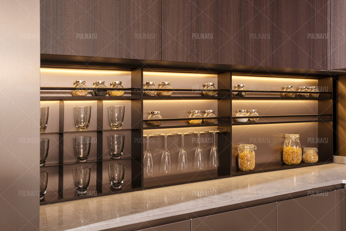 Latest Metal Laminated Kitchen Cabinets In Practical Storage Design