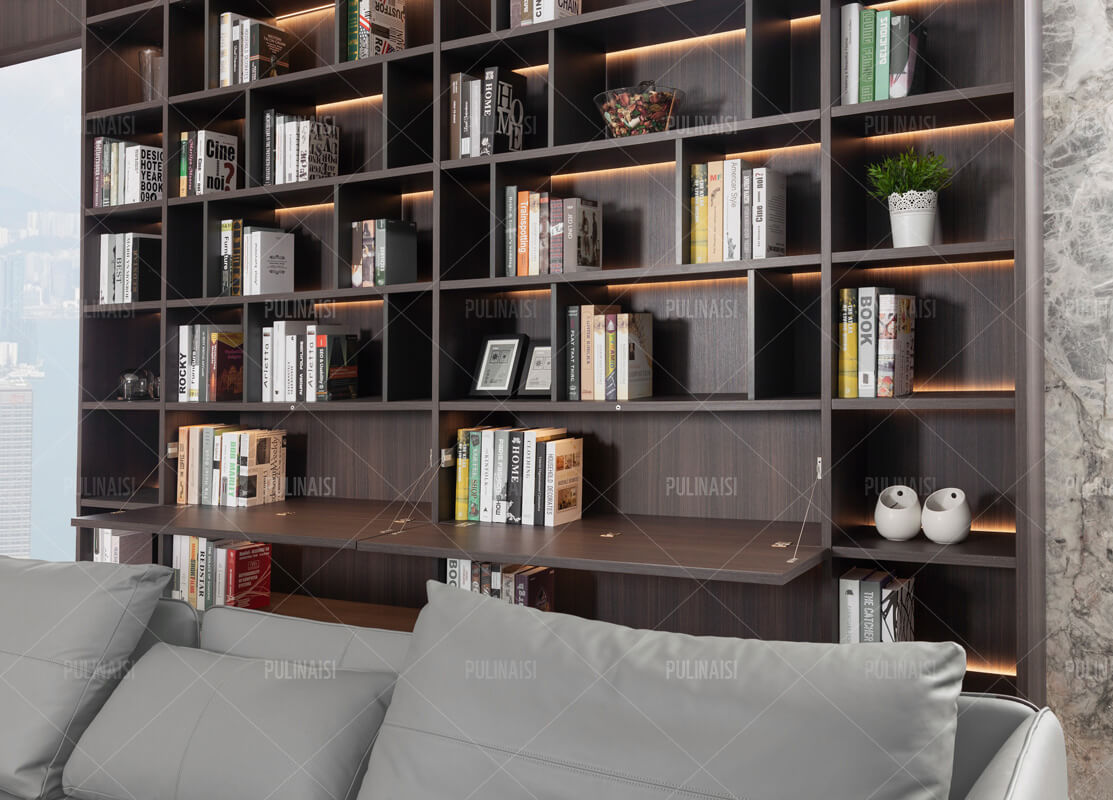 Full Wall Customize Bookcase With Sliding Conceal Design Backside Light System
