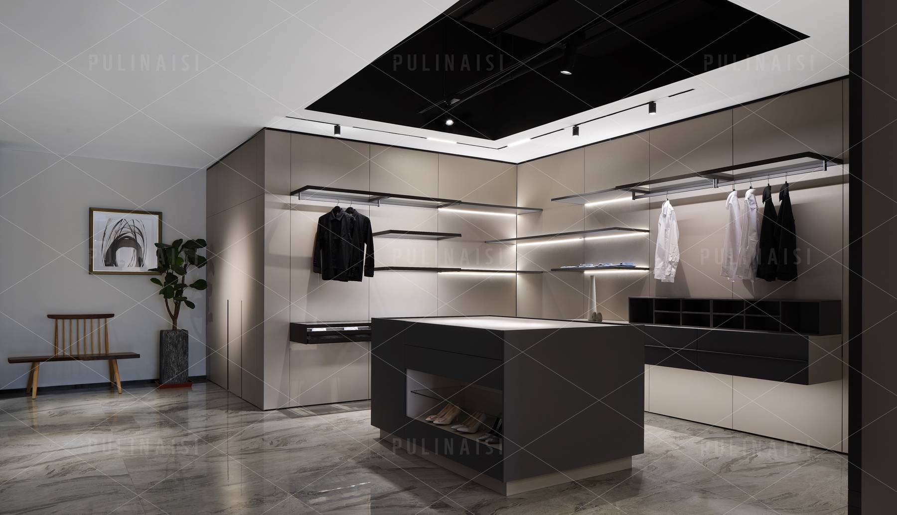 Italian Style Minimalist Luxury Walk in Closet In Suspension System