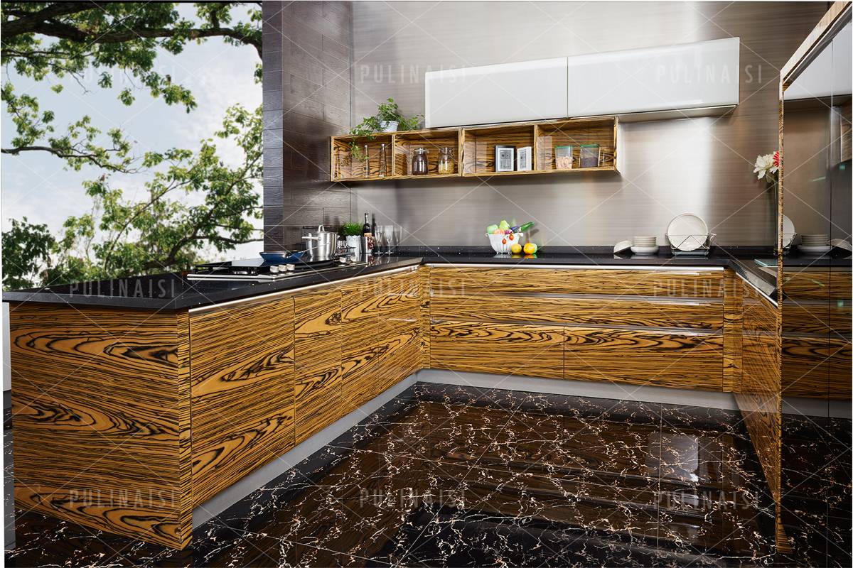 Stylish Veneer Highlight Glossy Kitchen with Colorful Options