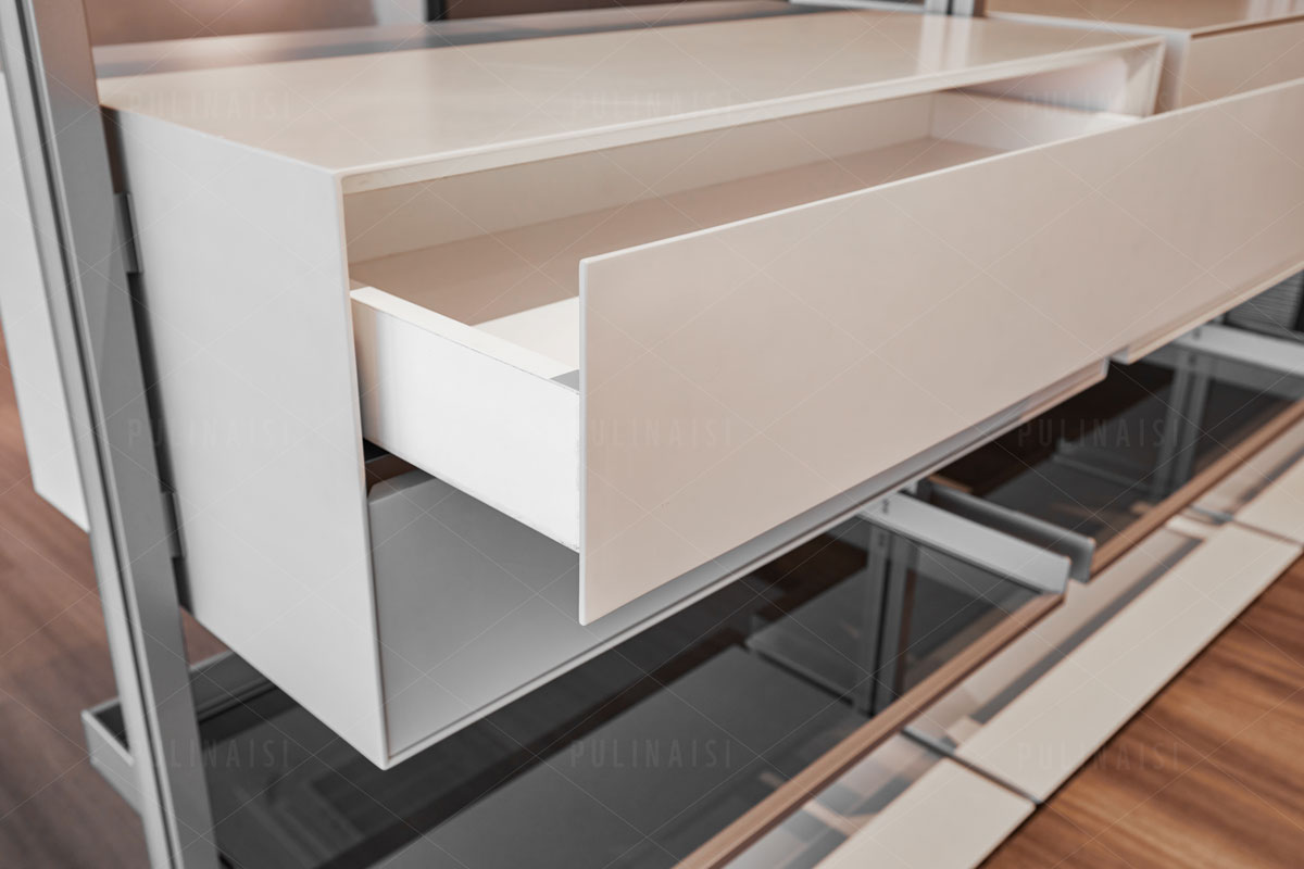 Simple Luxury Storage Cabinet Floor to Ceiling Aluminium Support with Glass Shelf