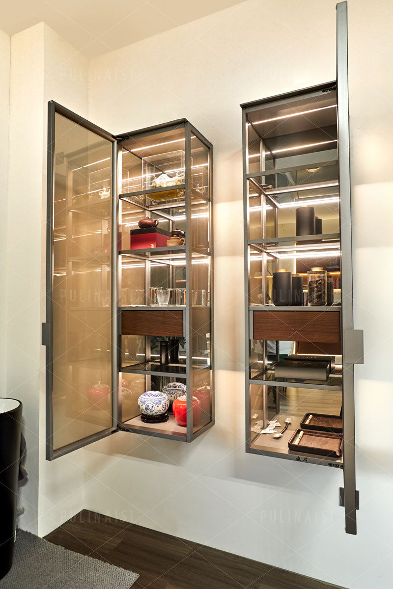 Transparent Glass with Decorative Light Overhead Storage Cabinet