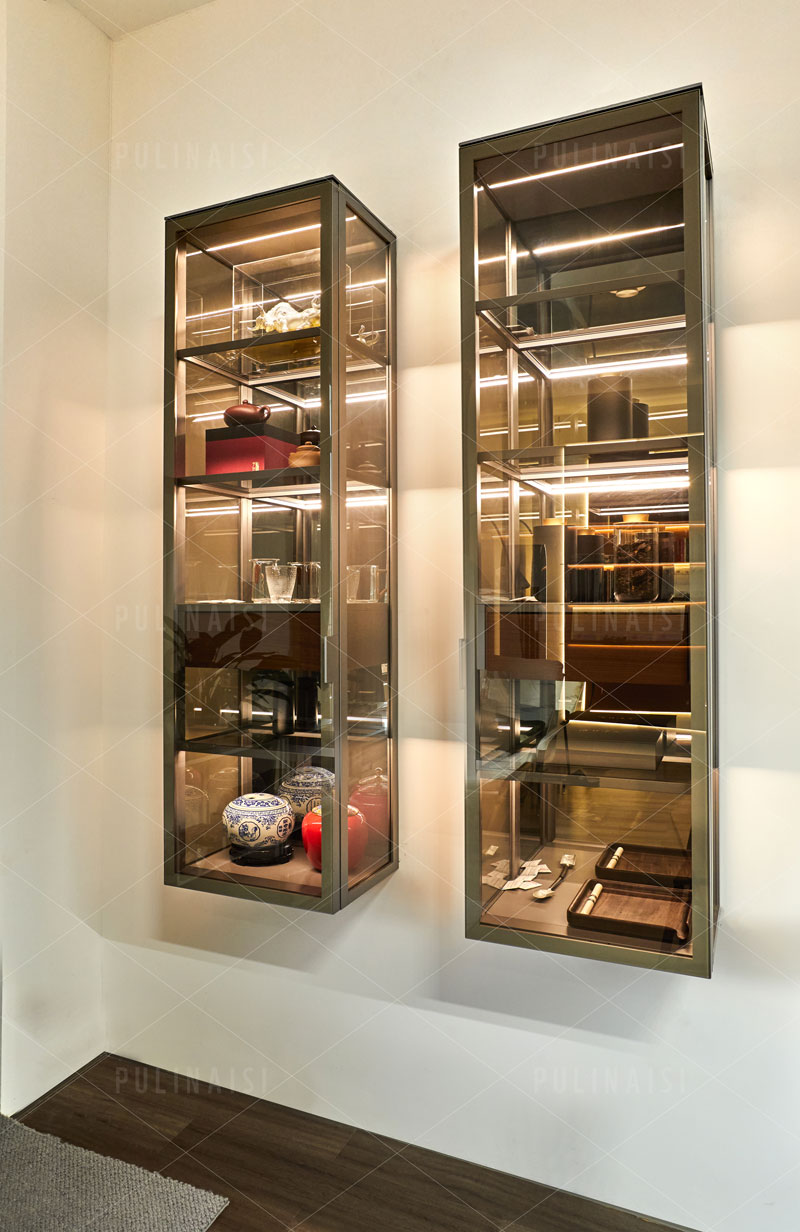 Transparent Glass with Decorative Light Overhead Storage Cabinet
