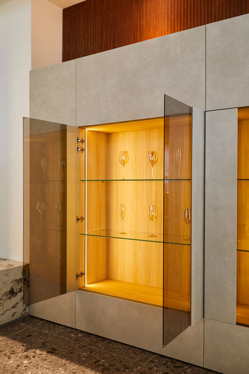 Frameless Glass with Ceramic Panel Storage Cabinet