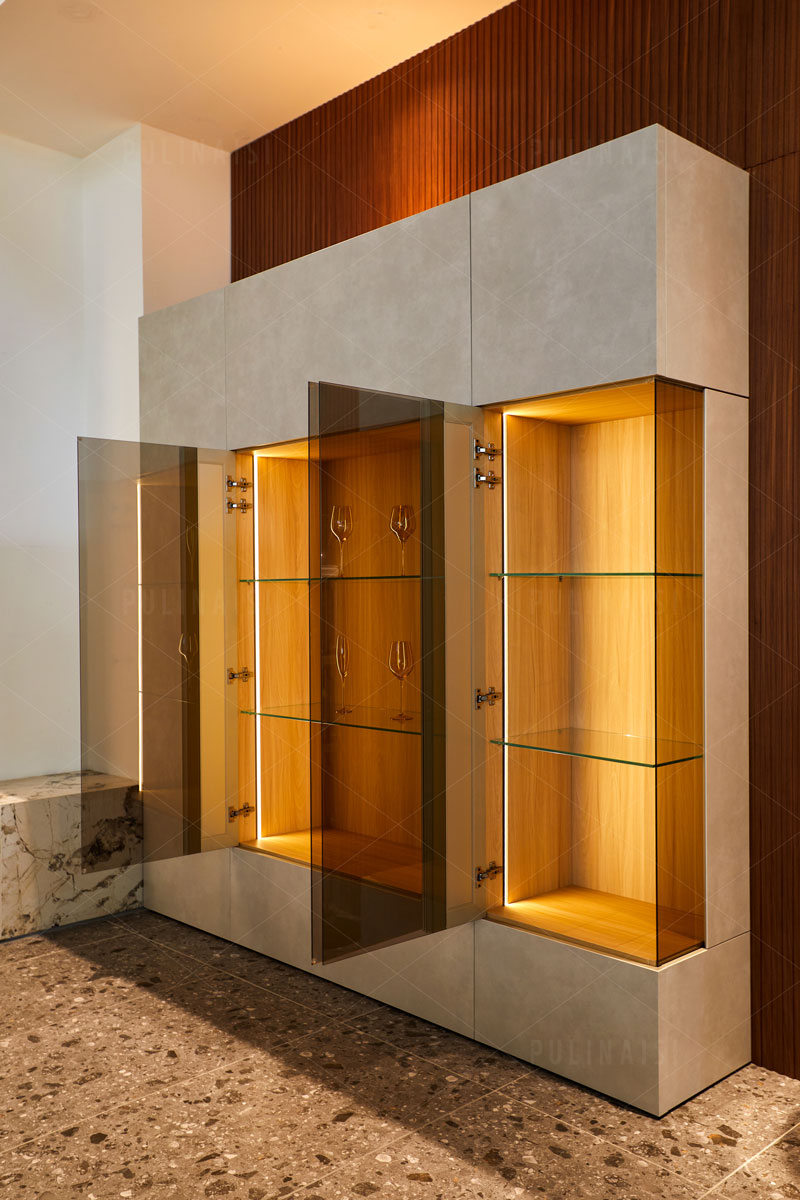 Frameless Glass with Ceramic Panel Storage Cabinet